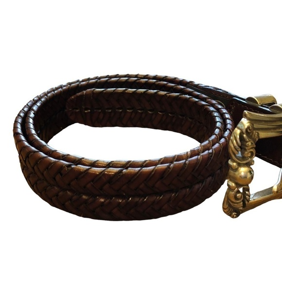 Brighton Brown Woven Leather Belt Ornate Buckle Size 32 - Picture 7 of 11